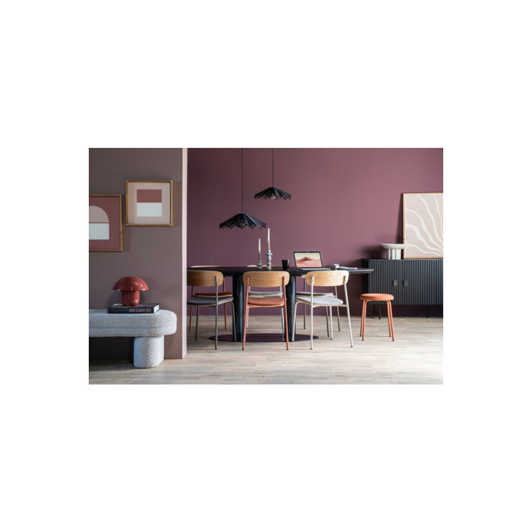 Taupe Upholstered Metal Dining Chair with Wooden Backrest