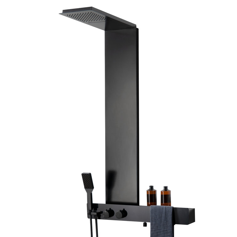 Matte Black Multi-Function Shower Panel with Rainfall and Waterfall Heads