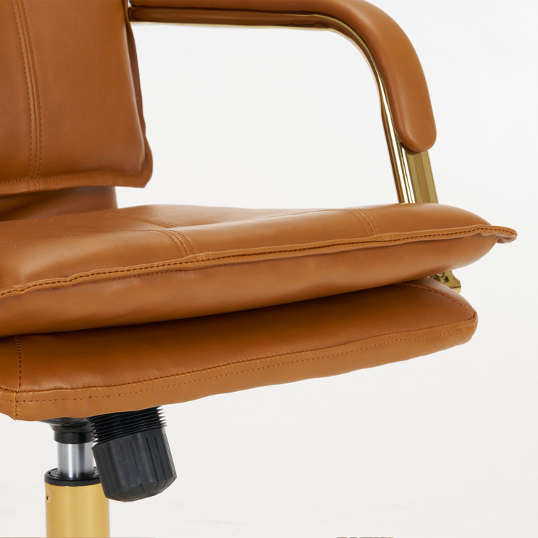 Camel High Back Leather Task Chair with Gold Frame