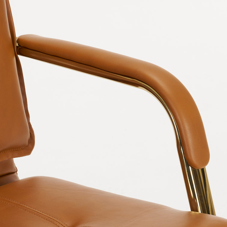 Camel High Back Leather Task Chair with Gold Frame