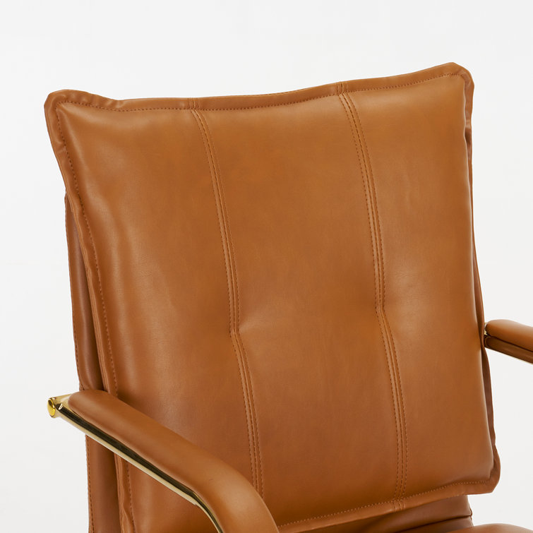 Camel High Back Leather Task Chair with Gold Frame