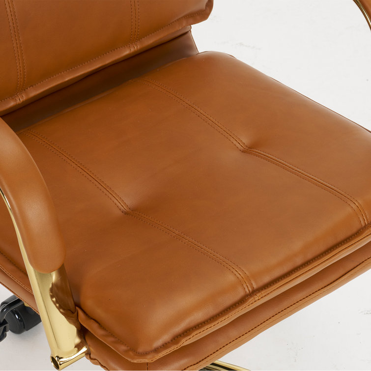 Camel High Back Leather Task Chair with Gold Frame