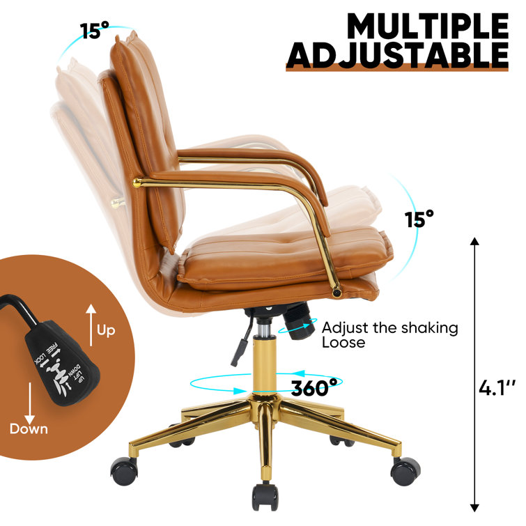 Camel High Back Leather Task Chair with Gold Frame