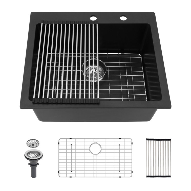 Matte Black 25'' Granite Composite Single Bowl Kitchen Sink