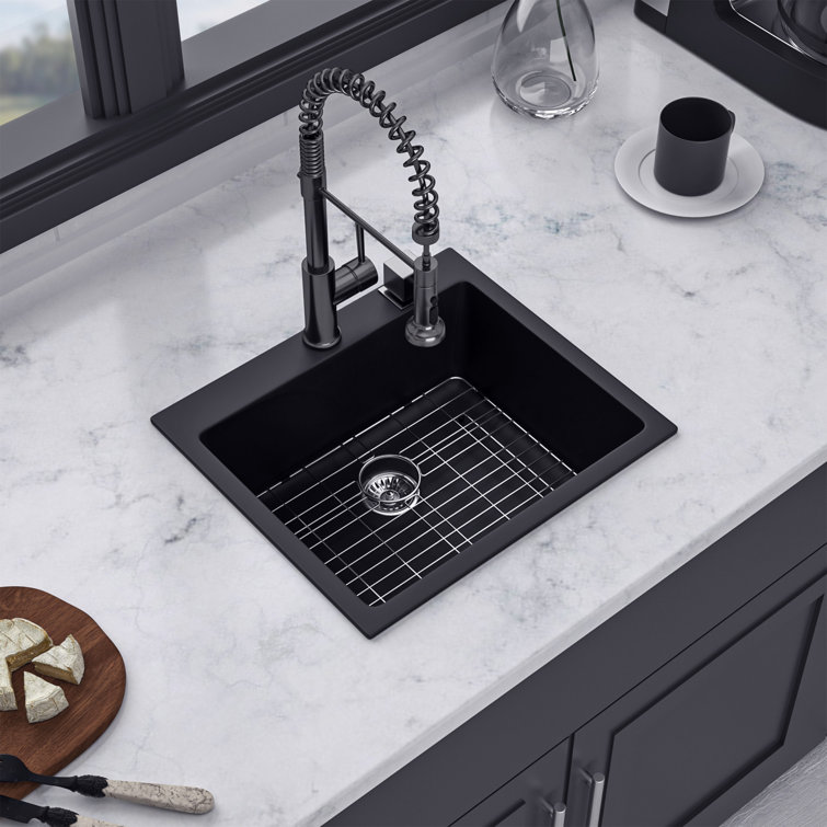 Matte Black 25'' Granite Composite Single Bowl Kitchen Sink