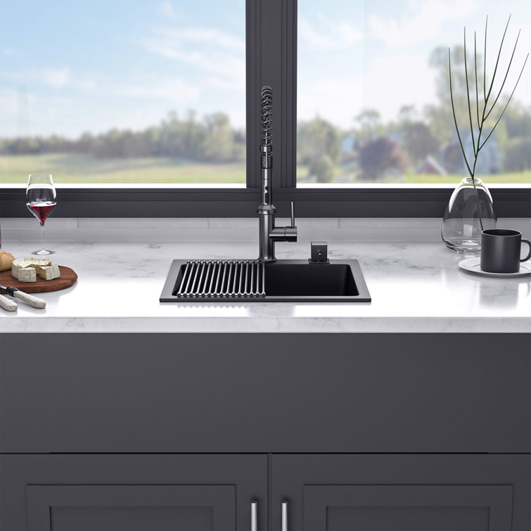 Matte Black 25'' Granite Composite Single Bowl Kitchen Sink