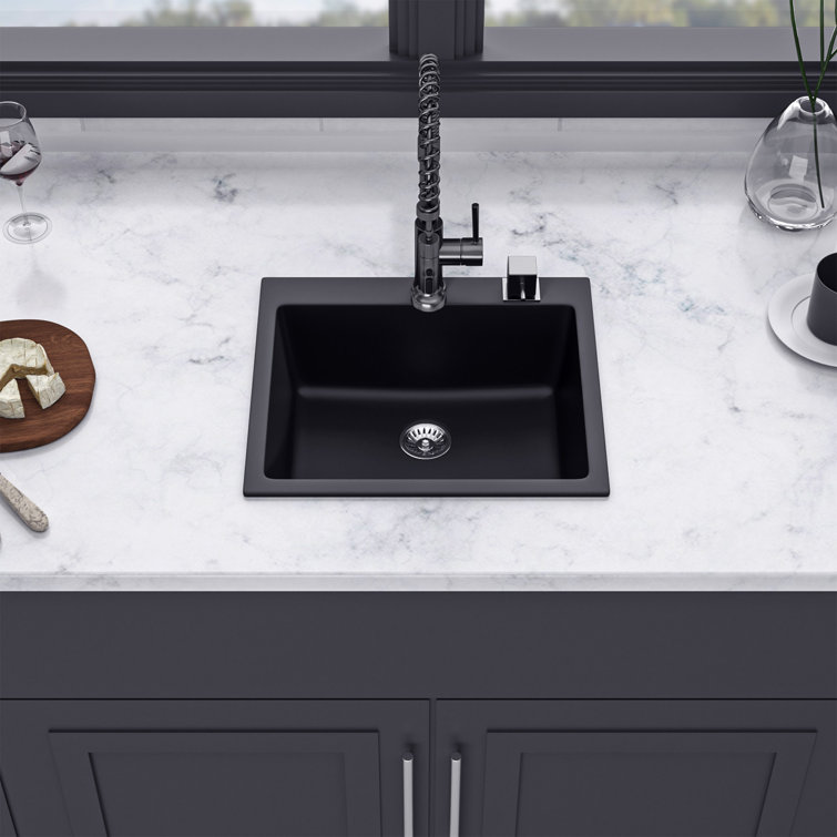 Matte Black 25'' Granite Composite Single Bowl Kitchen Sink