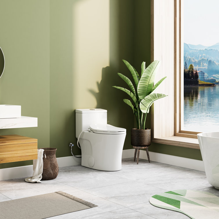 White Porcelain Elongated Dual Flush ADA Toilet with Bidet Seat