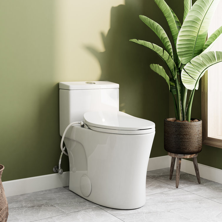 White Porcelain Elongated Dual Flush ADA Toilet with Bidet Seat
