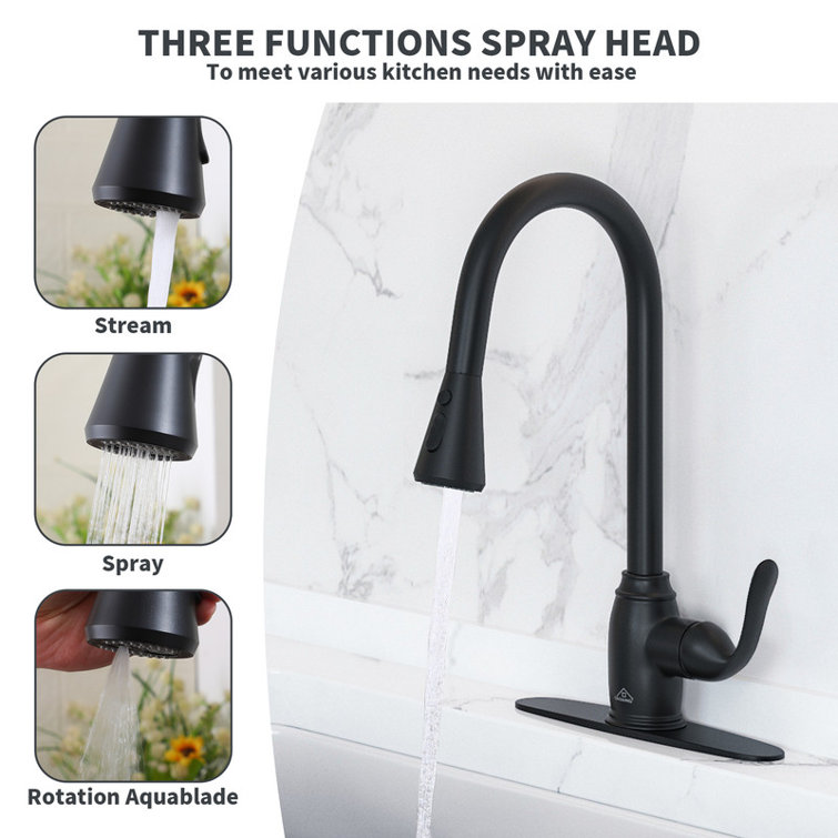 Matte Black Stainless Steel Pull-Down Kitchen Faucet with Spray
