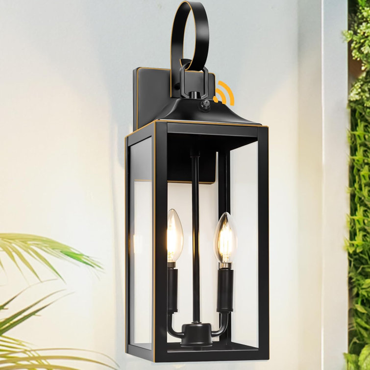 Black 19" Industrial Plug-In Lantern Wall Sconce with Glass