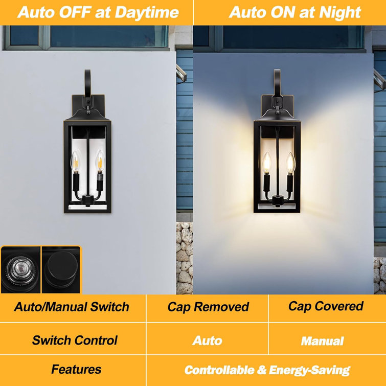 Black 19" Industrial Plug-In Lantern Wall Sconce with Glass