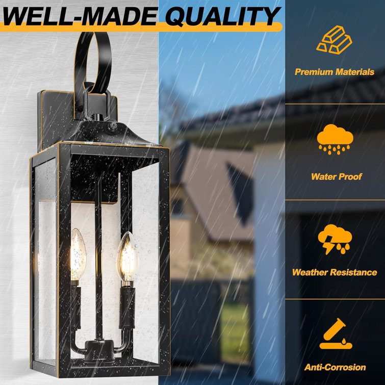Black 19" Industrial Plug-In Lantern Wall Sconce with Glass