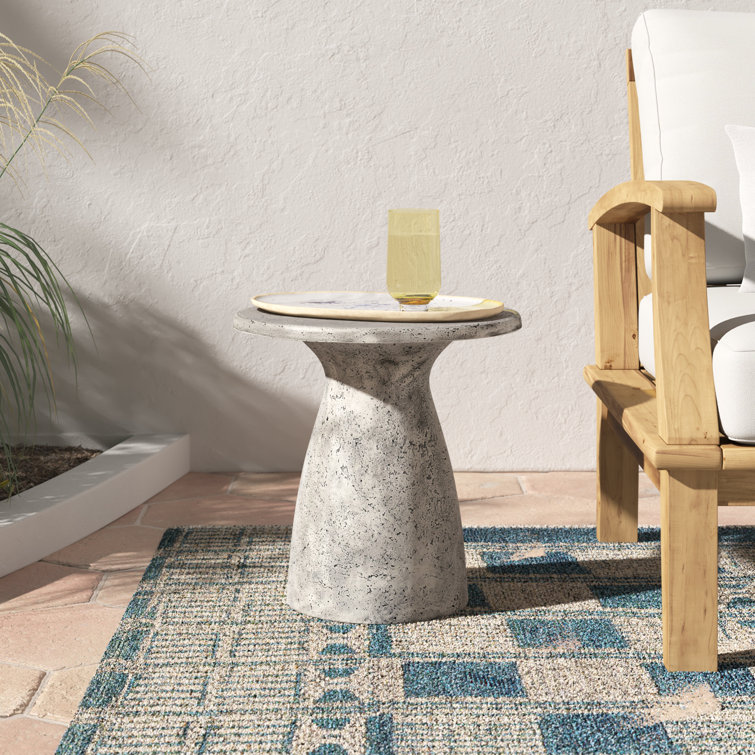 Gray Concrete Round Pedestal Outdoor Side Table