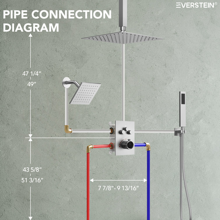 Brushed Nickel 12'' Dual Rainfall Shower System with Thermostatic Valve