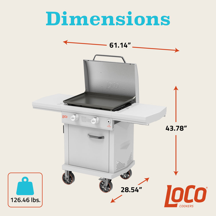 LoCo 26" White Propane Gas Griddle with Folding Shelves