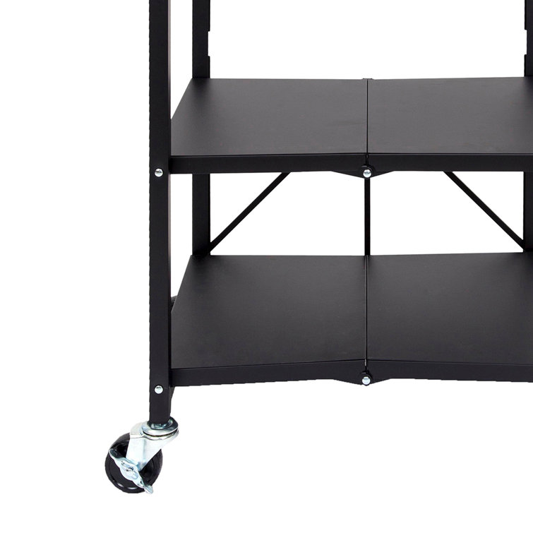 Black Foldable Kitchen Island Cart with Wood Top