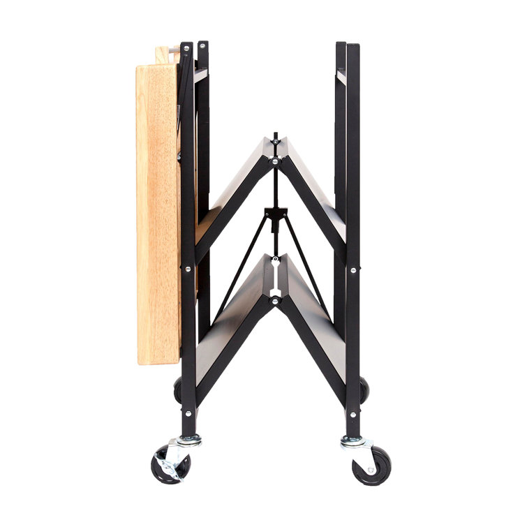 Black Foldable Kitchen Island Cart with Wood Top