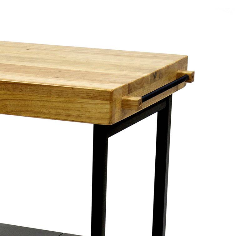 Black Foldable Kitchen Island Cart with Wood Top