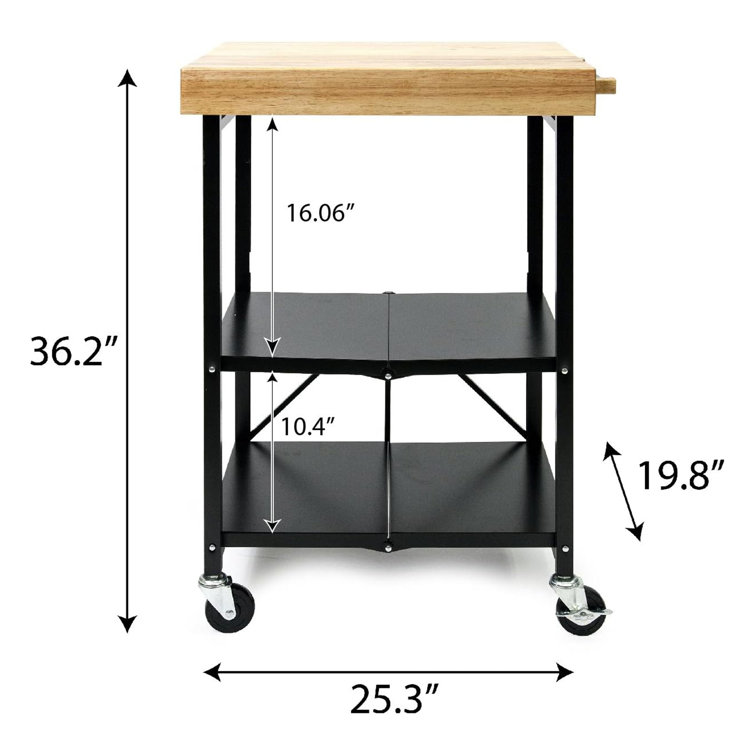 Black Foldable Kitchen Island Cart with Wood Top
