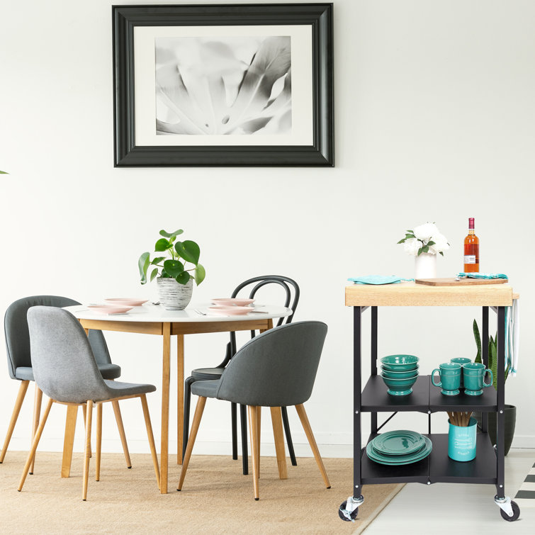 Black Foldable Kitchen Island Cart with Wood Top
