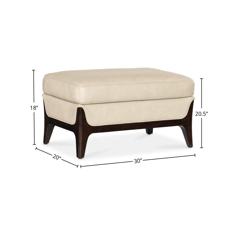 Beige Leather Ottoman with Dark Wood Legs