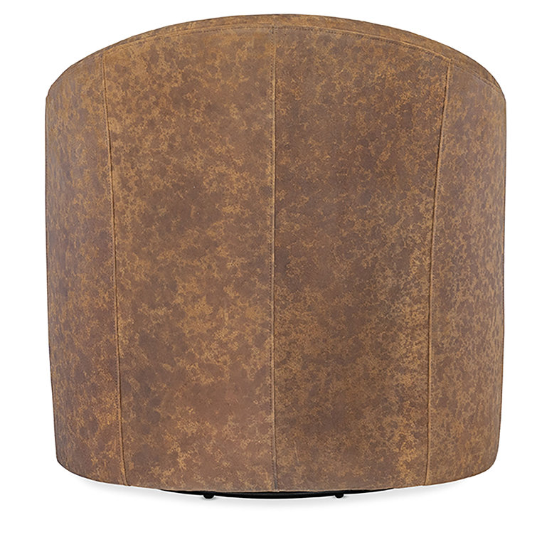 Brown Leather Barrel Swivel Chair with Manufactured Wood