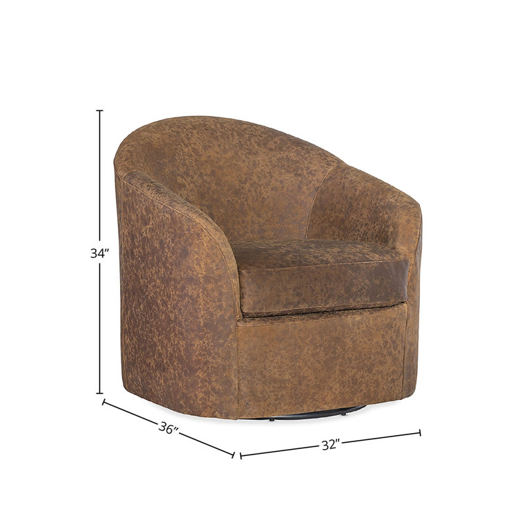 Brown Leather Barrel Swivel Chair with Manufactured Wood