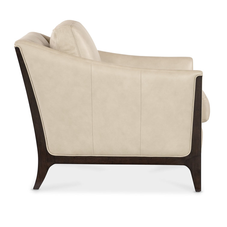 Sophia Beige Leather and Wood Accent Chair