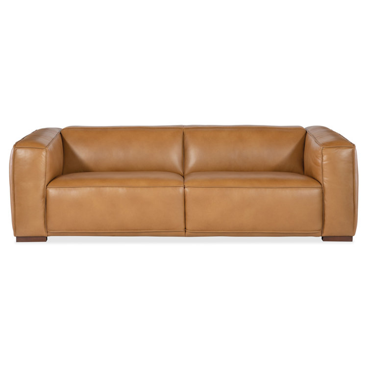 Zen Caramel Leather 2-Seat Reclining Sofa with Track Arms