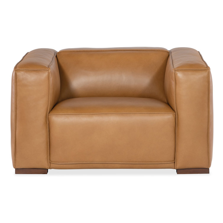 Zen Caramel Leather Accent Chair with Dark Wood Feet