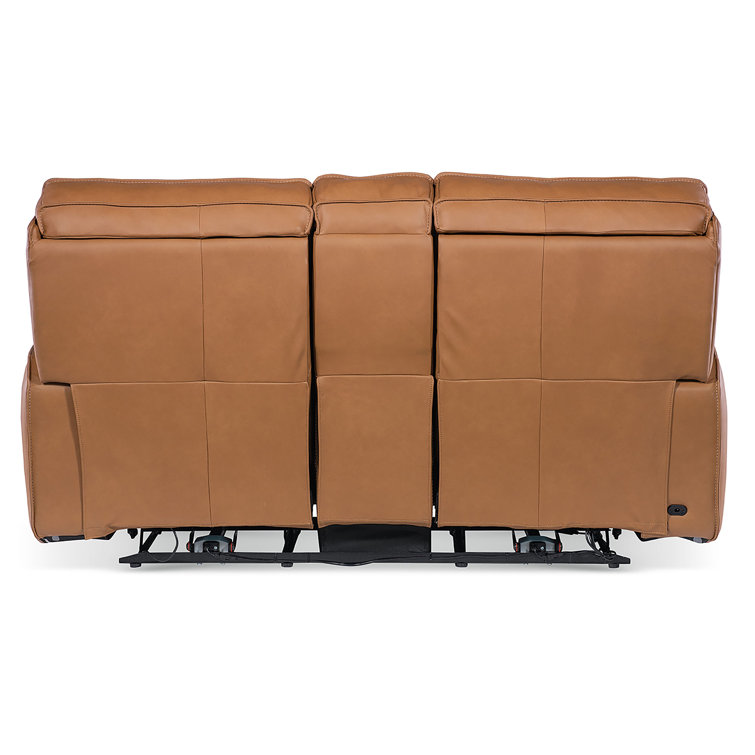 Oslo Antelope Brown Leather Reclining Loveseat with Cup Holders