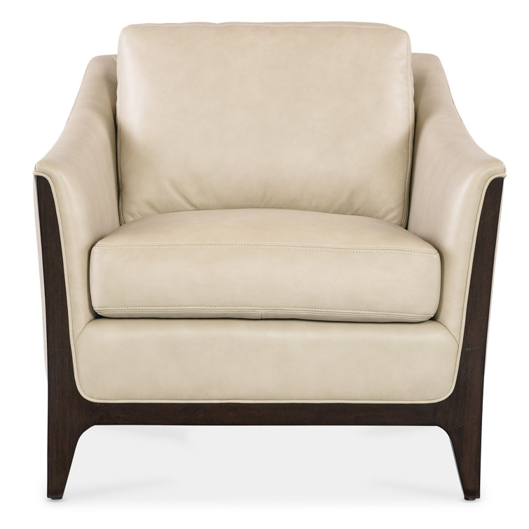 Sophia Beige Leather and Wood Accent Chair