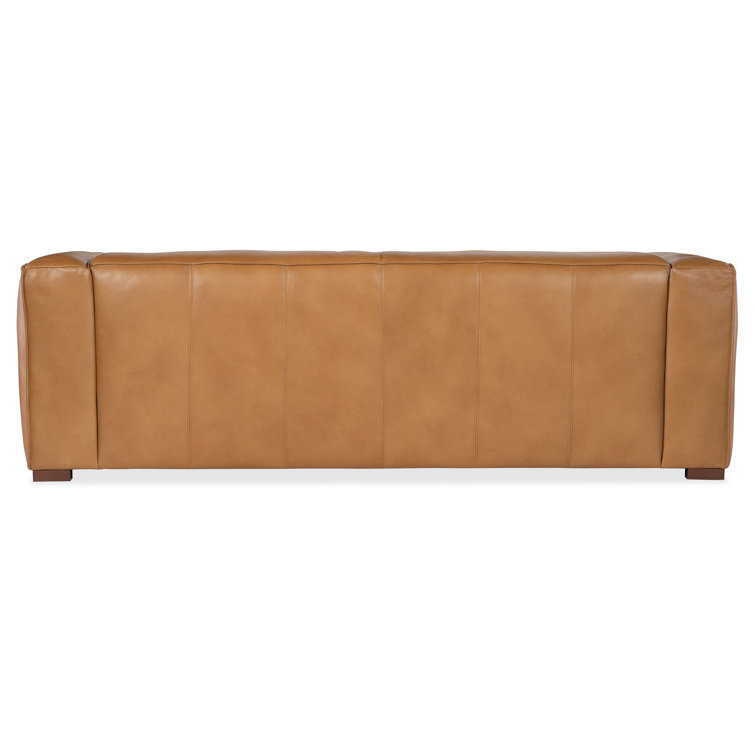 Zen Caramel Leather 2-Seat Reclining Sofa with Track Arms
