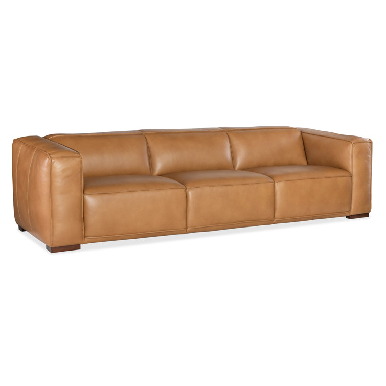 Zen Caramel Leather Reclining Sofa with Track Arms