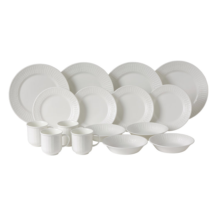 Nantucket White Porcelain 16-Piece Dinnerware Set with Textured Accent