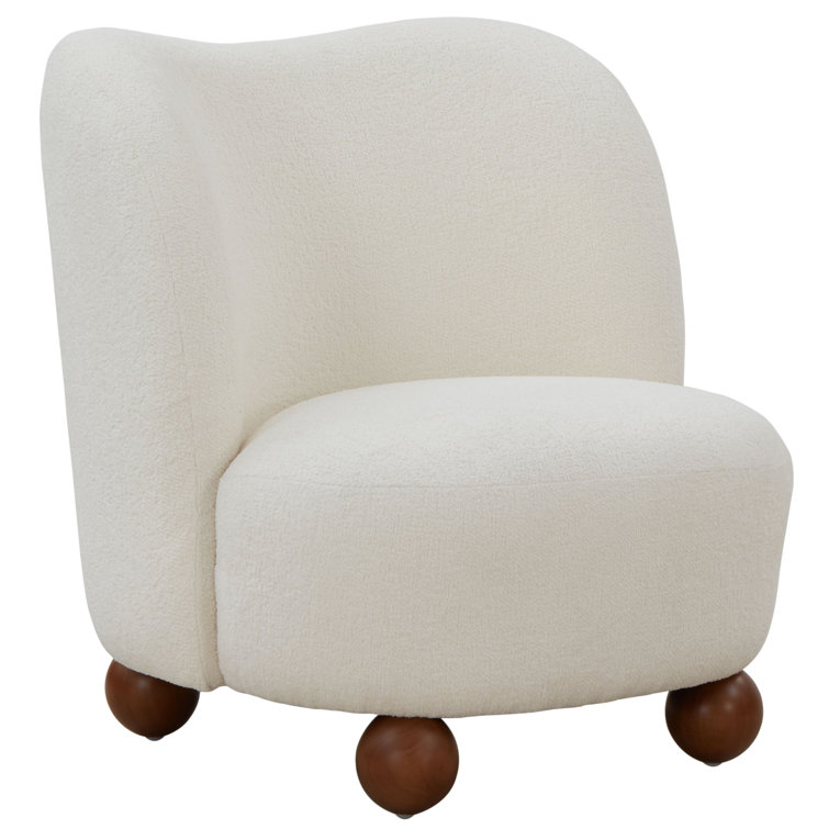 Ivory Boucle Upholstered Barrel Accent Chair with Wood Legs