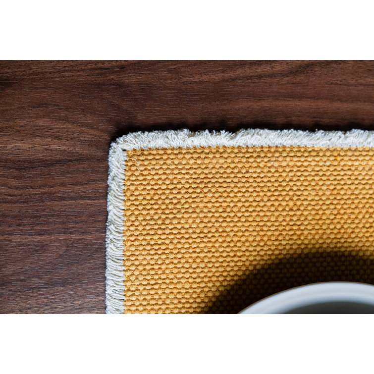 Ochre Yellow Cotton Woven Rectangle Placemats with Fringe Trim - Set of 4