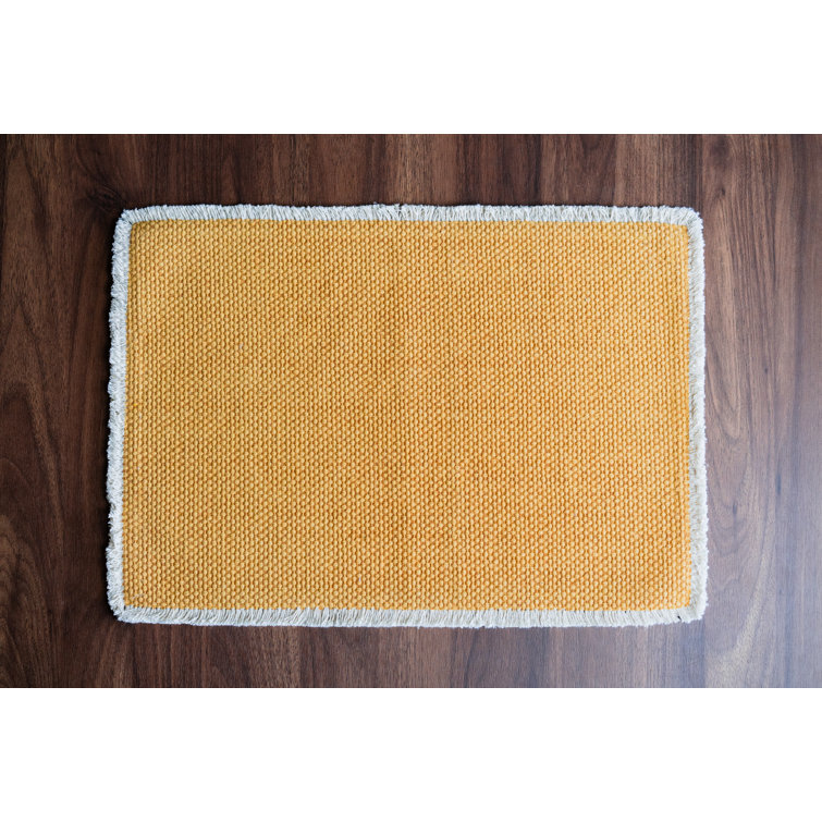 Ochre Yellow Cotton Woven Rectangle Placemats with Fringe Trim - Set of 4