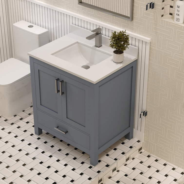 Charcoal Grey Solid Wood Freestanding Bathroom Vanity with Brushed Nickel Hardware