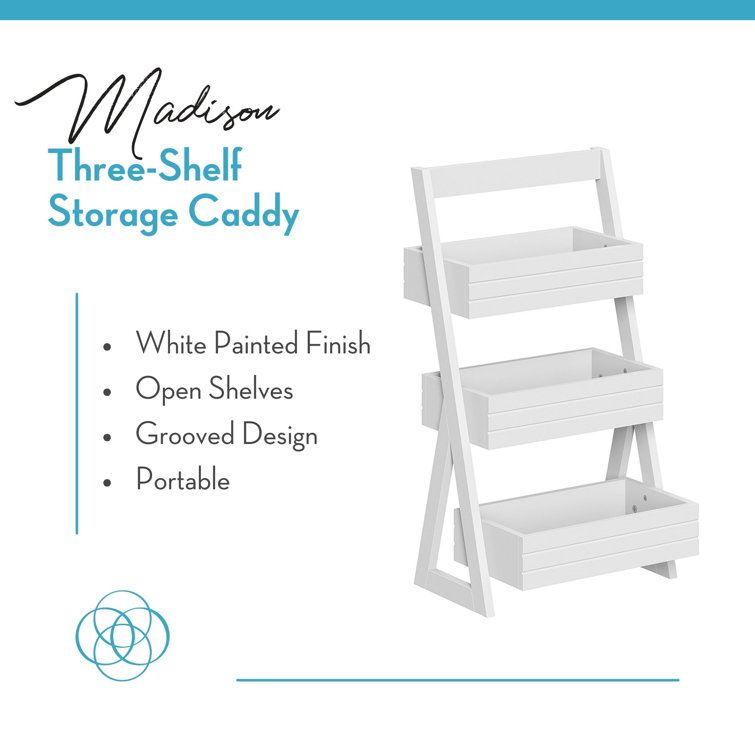 White 3-Shelf Compact Storage Caddy with Handle