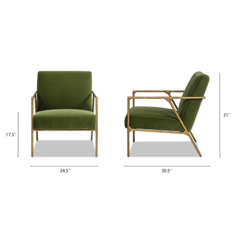Olive Green Velvet Armchair with Hammered Brass Frame