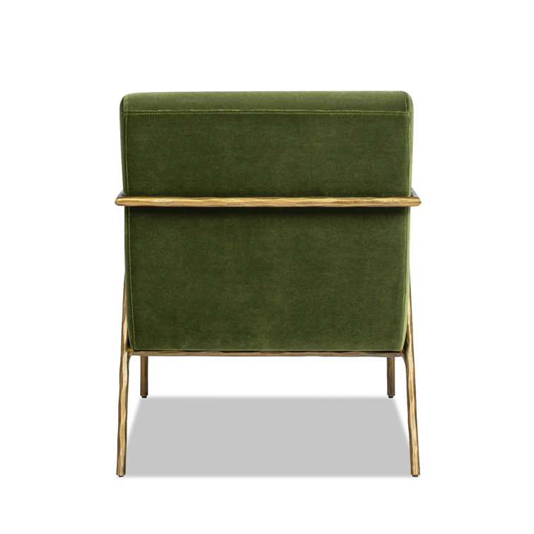 Olive Green Velvet Armchair with Hammered Brass Frame