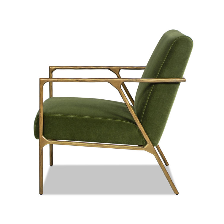 Olive Green Velvet Armchair with Hammered Brass Frame