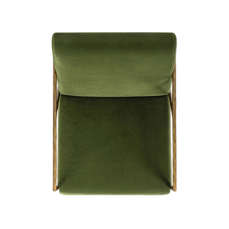 Olive Green Velvet Armchair with Hammered Brass Frame