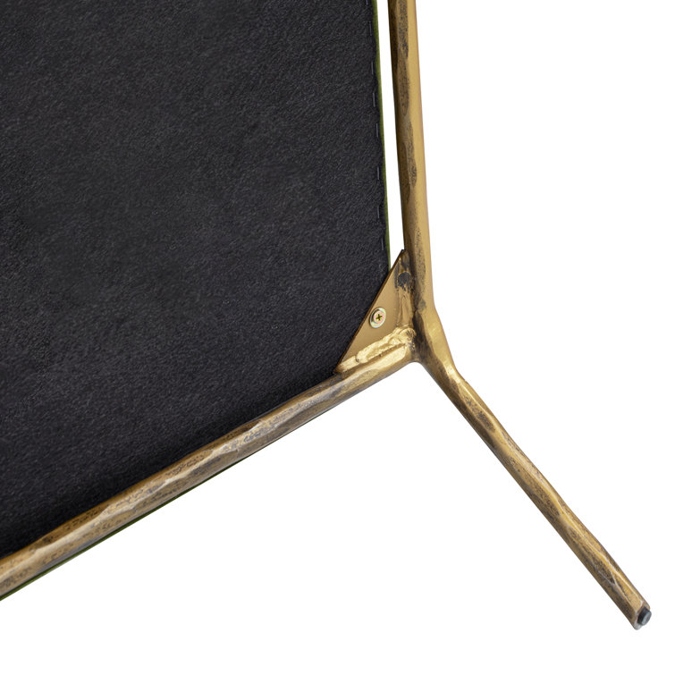 Olive Green Velvet Armchair with Hammered Brass Frame