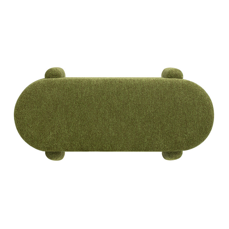 Moss Green Oval Bouclé Storage Bench with Rubberwood Legs