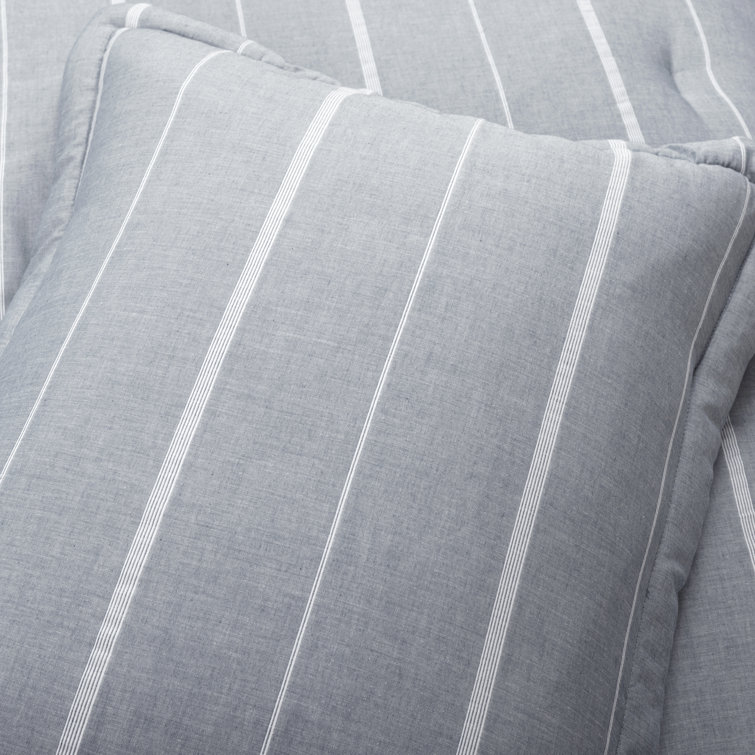 King Blue and Off-White Cotton Striped Comforter Set