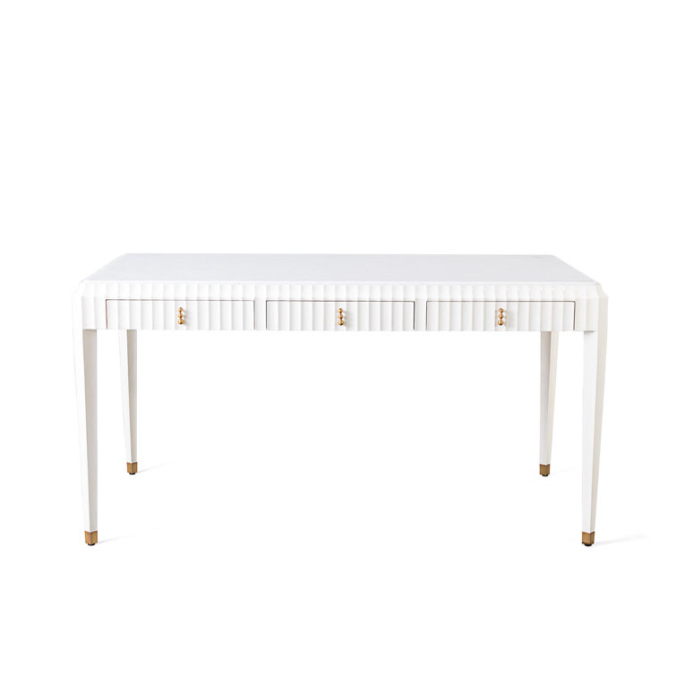 White Marble Top Writing Desk with Brass Pulls