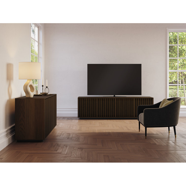 Toasted Oak and Black Hardwood Media Storage Cabinet with Tempered Glass Shelves
